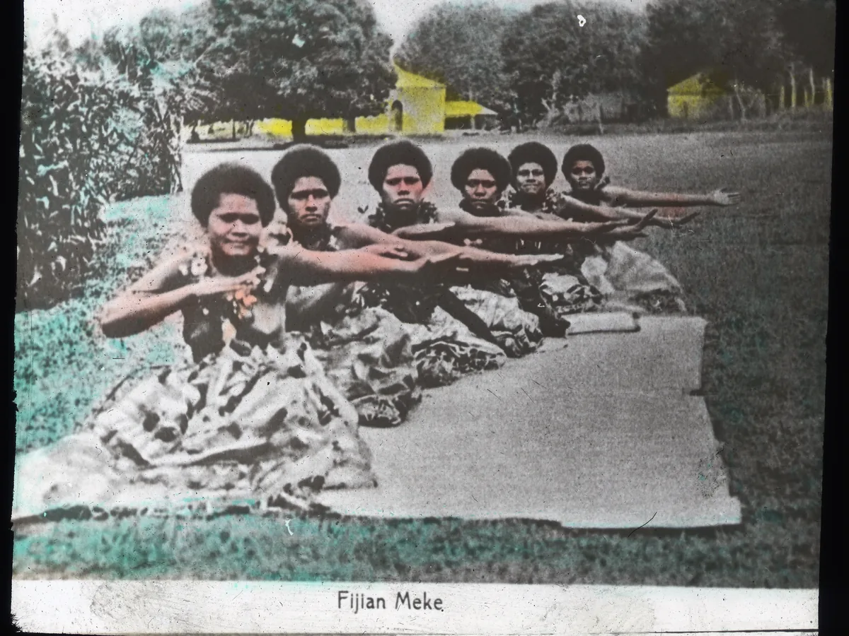 An early 20th-century photograph of a Fijian Meke dance